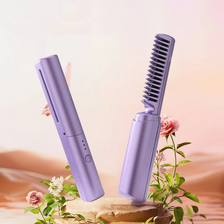 Professional Wireless Hair Straightener & Curler Comb – Fast Heating Negative Ion Styling Brush - LovinCart