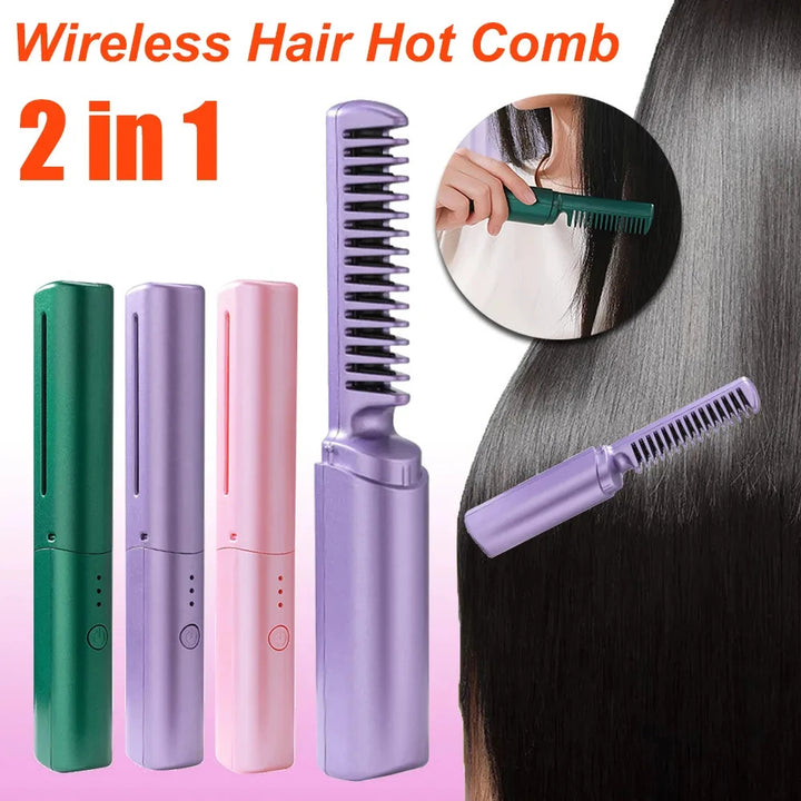 Professional Wireless Hair Straightener & Curler Comb – Fast Heating Negative Ion Styling Brush - LovinCart