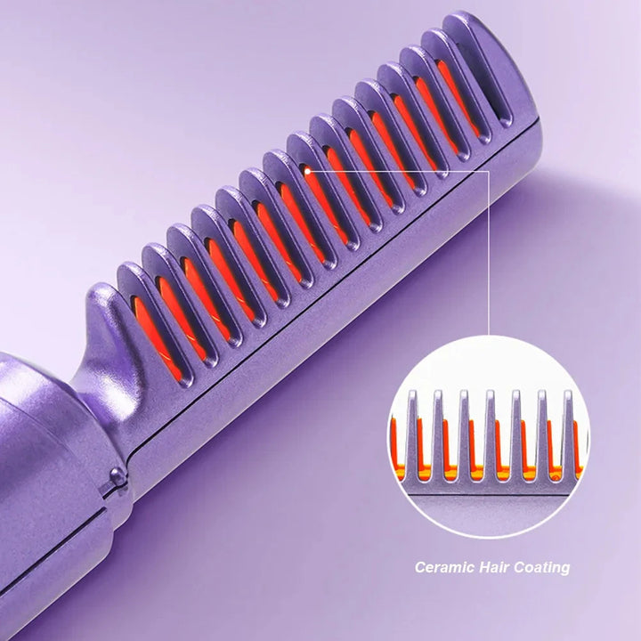 Professional Wireless Hair Straightener & Curler Comb – Fast Heating Negative Ion Styling Brush - LovinCart